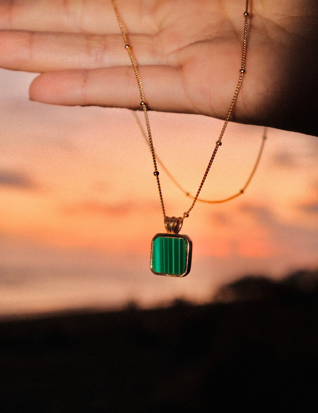 Square Malachite Pendant Necklace