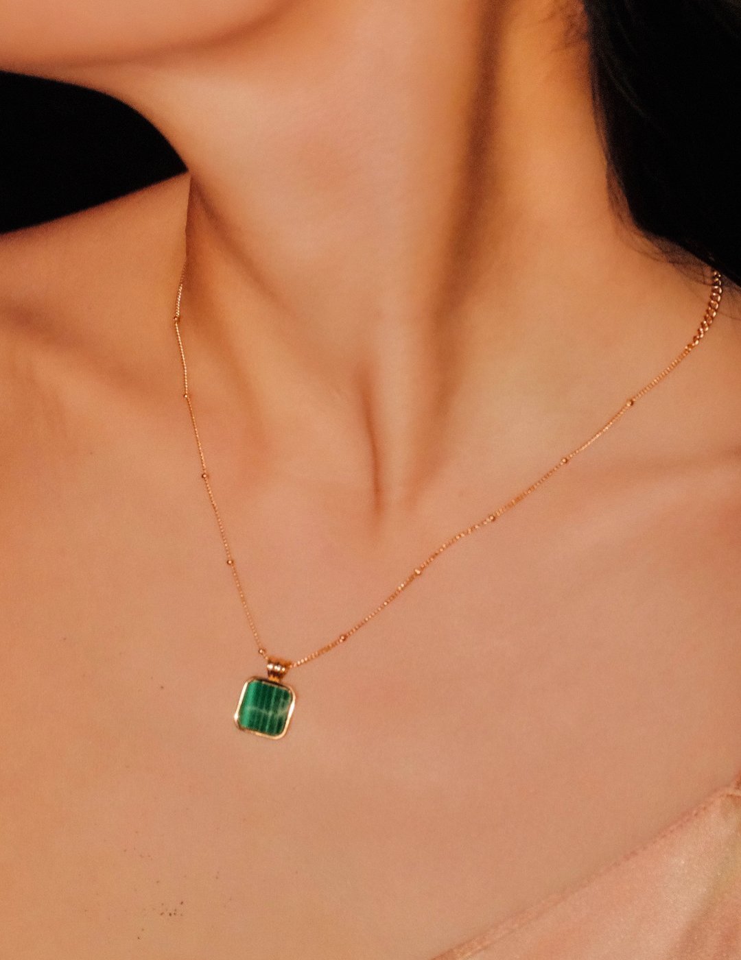 Square Malachite Pendant Necklace