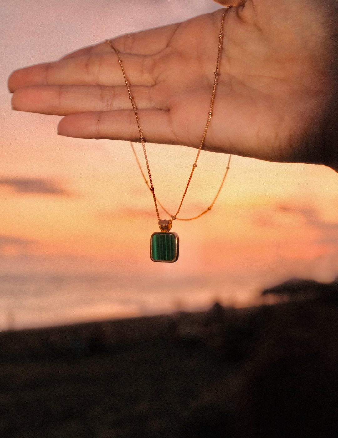 Square Malachite Pendant Necklace