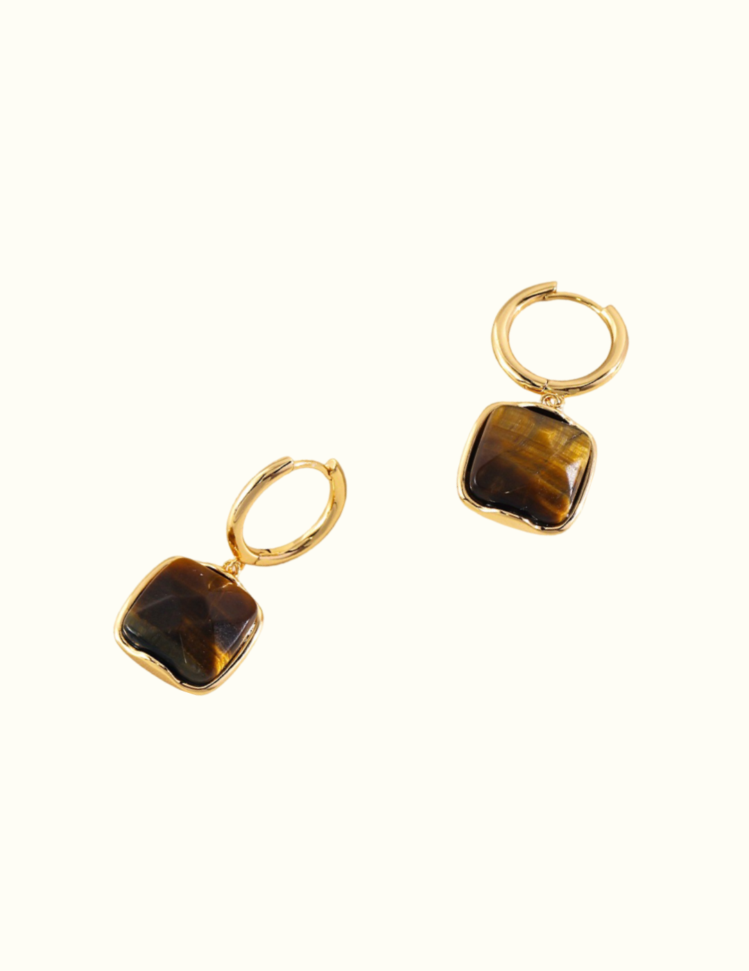 Luxe Square Hoops with Tiger Eye