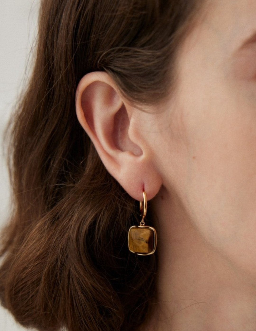 Luxe Square Hoops with Tiger Eye