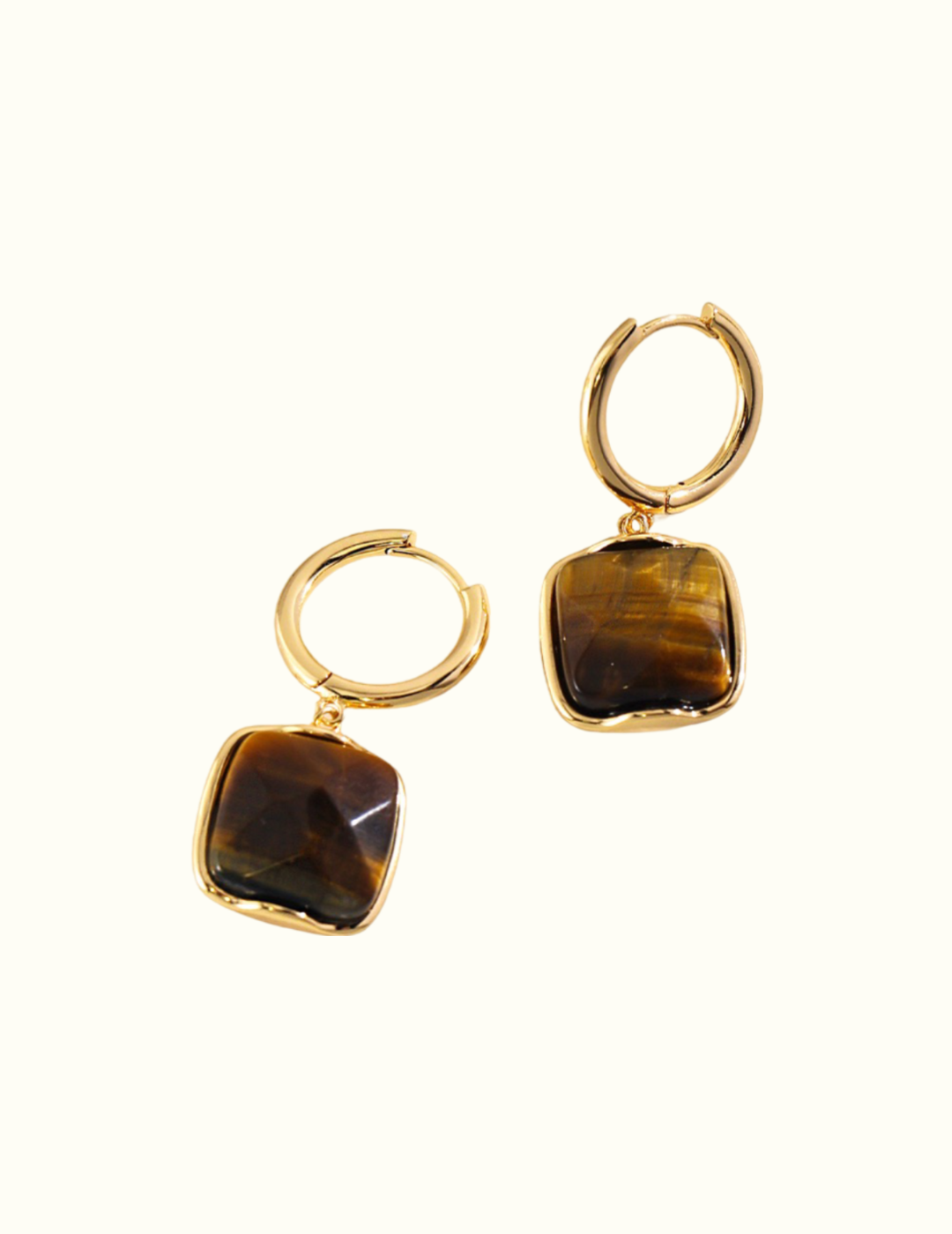 Luxe Square Hoops with Tiger Eye