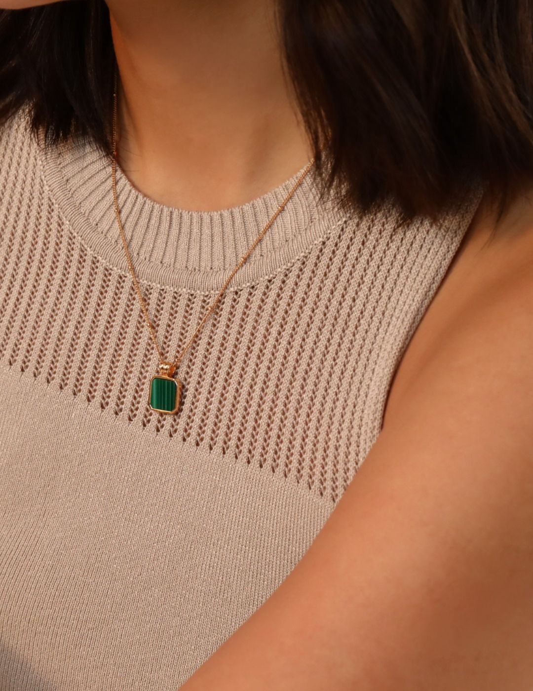 Square Malachite Pendant Necklace