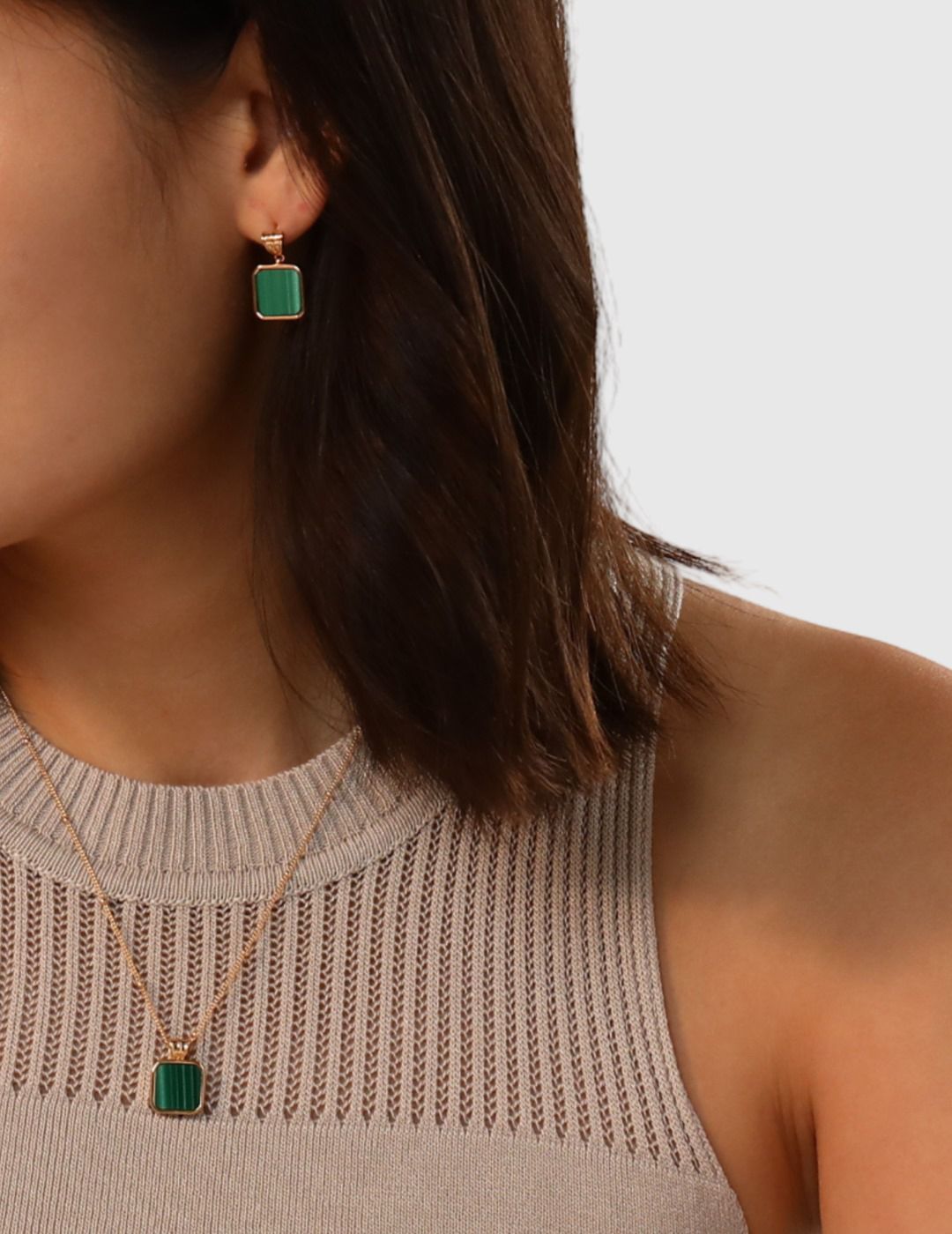 Square Malachite Drop Earrings